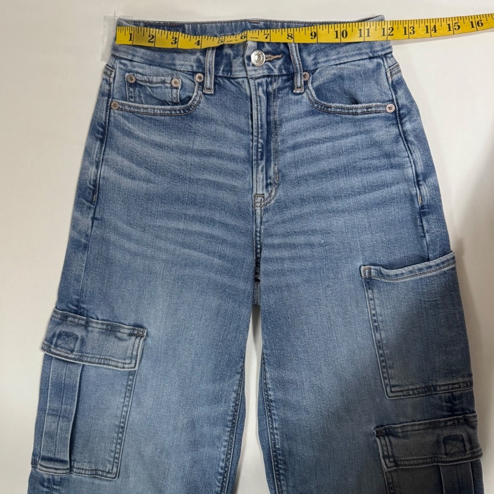 American Eagle Curvy Super High Waisted Baggy Wide Leg Cargo Jeans Size 00 Reg - Picture 8 of 14